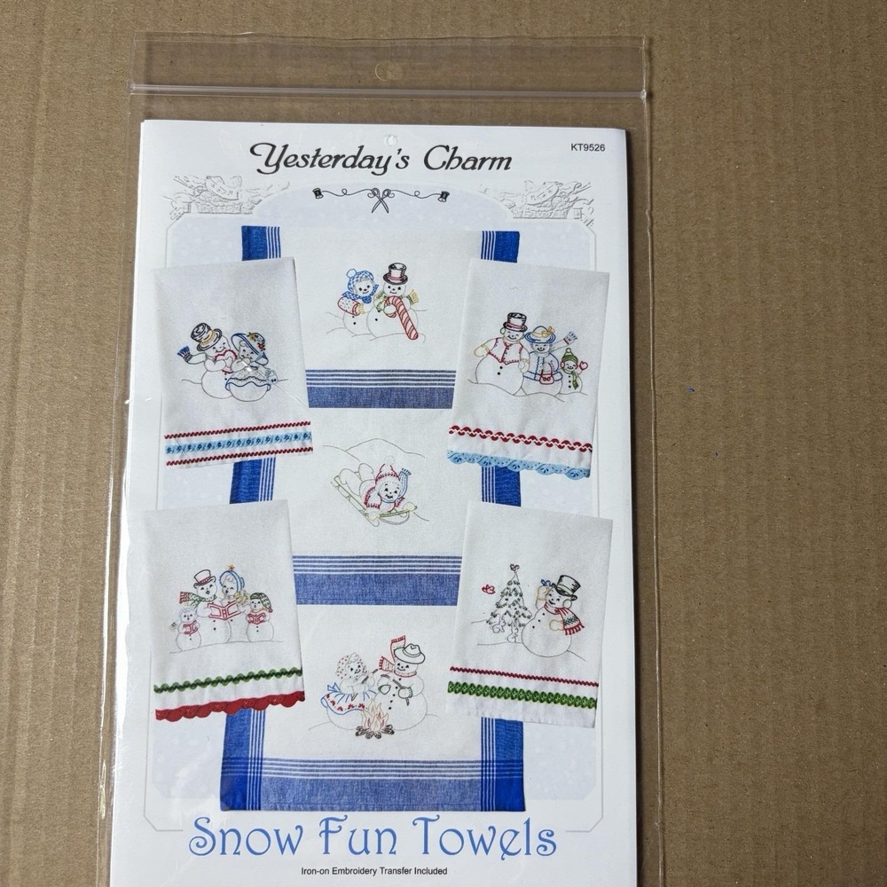 Yesterday's Charm Snow Fun Iron On Embroidery Transfers Snowman Christmas Winter